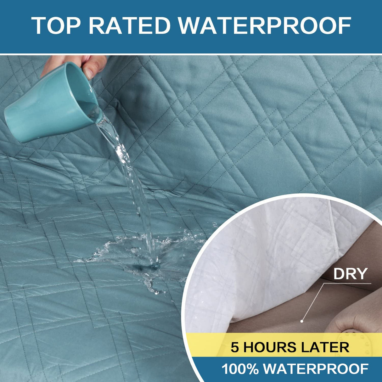 H.VERSAILTEX 100% Waterproof Recliner Covers for Living Room Double Protection Recliner Chair Cover Washable Furniture Protector Recliner Slipcover for Dogs, Pets, Kids (Recliner, Smoke Blue)