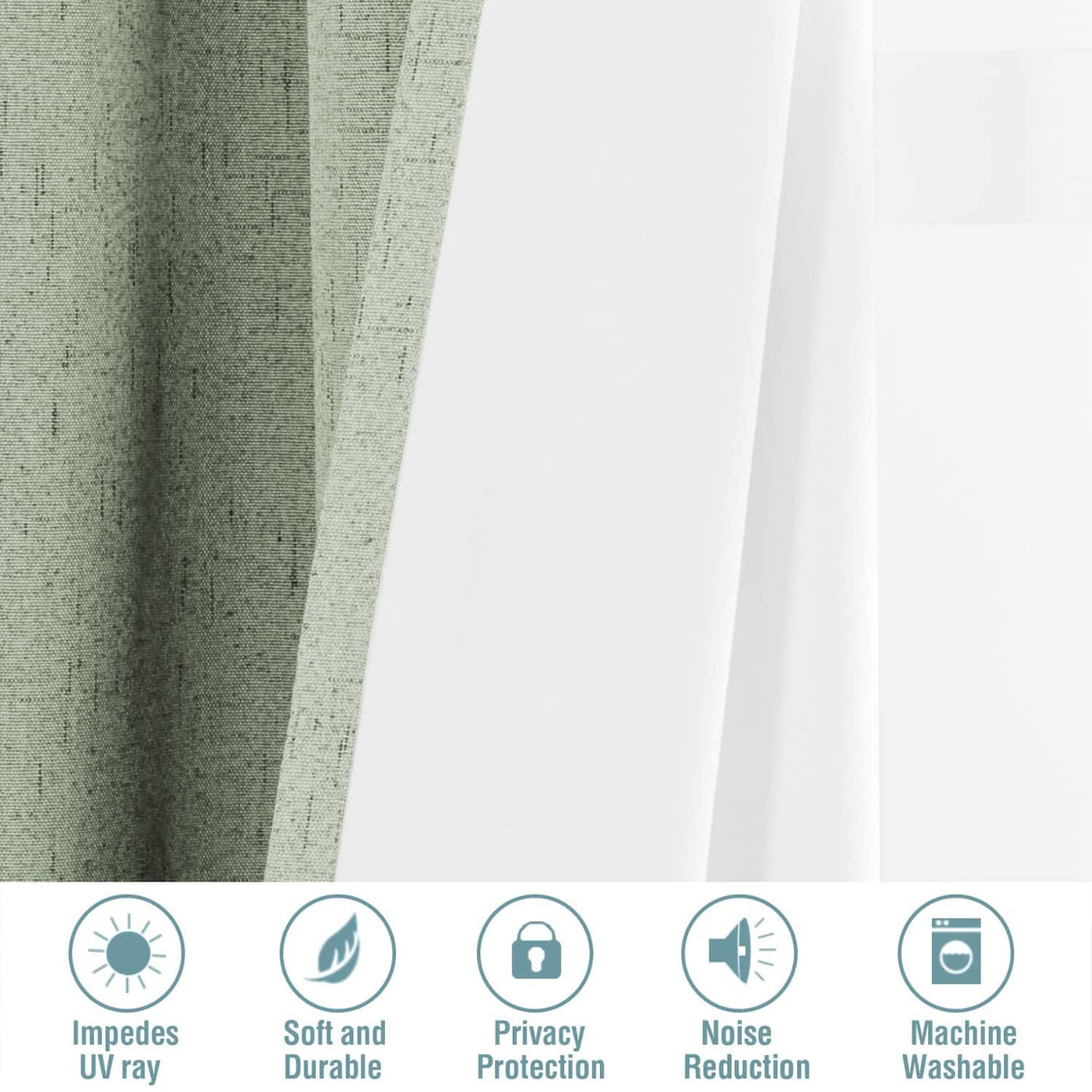 H.Versailtex Linen Blackout Thermal Insulated White Liner Grommet Top Small Window Curtains