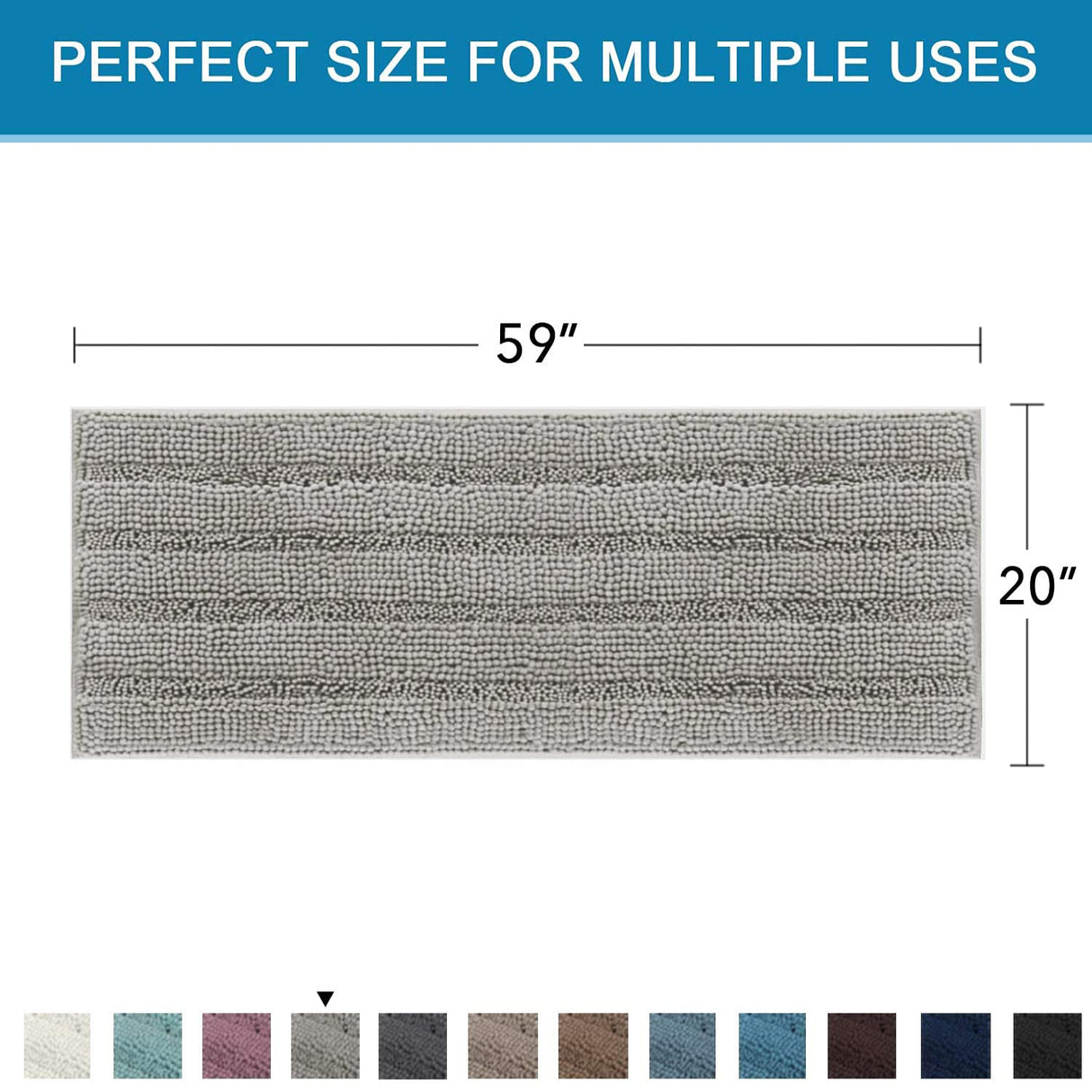 PrimeBeau Luxury Chenille Striped Bath Mats Set | Ultra Thick & Absorbent Non Slip Rugs 59“ x 20"