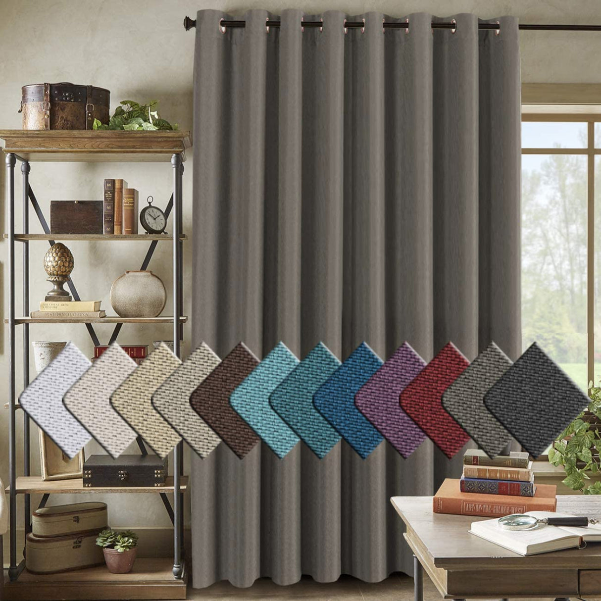 PrimeBeau Faux Linen Room Darkening/Room Dividing Curtain Draper Extra Wide & Long