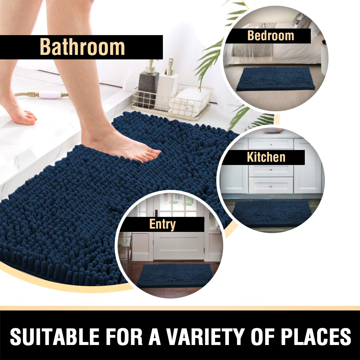PrimeBeau Luxury Chenille U Shaped Bathroom Rug Sets -Absorbent,Washable,Dry Fast Area Carpet Mats 2 Pieces