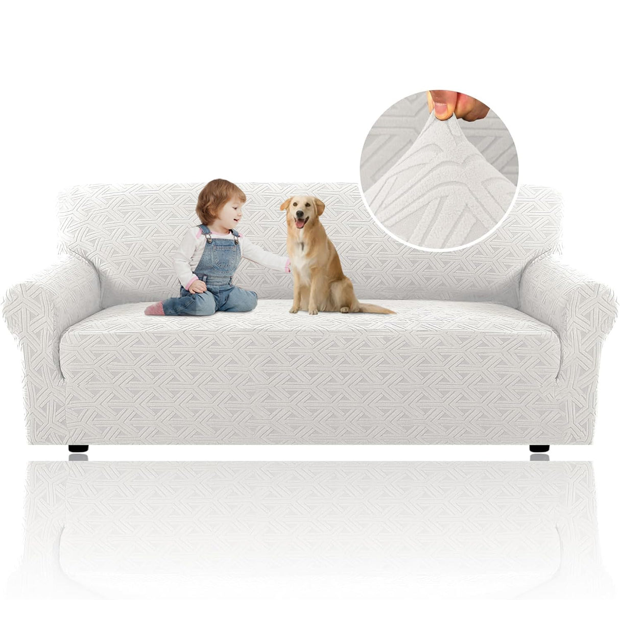 H.VERSAILTEX 2024 Newest Jacquard Couch Covers for 3 Cushion Couch 1 Piece Stretch Sofa Covers Furniture Protector Anti-Slip Soft Thickened Dogs Slipcovers Washable Diamond Pattern(Sofa, Pale Oak)