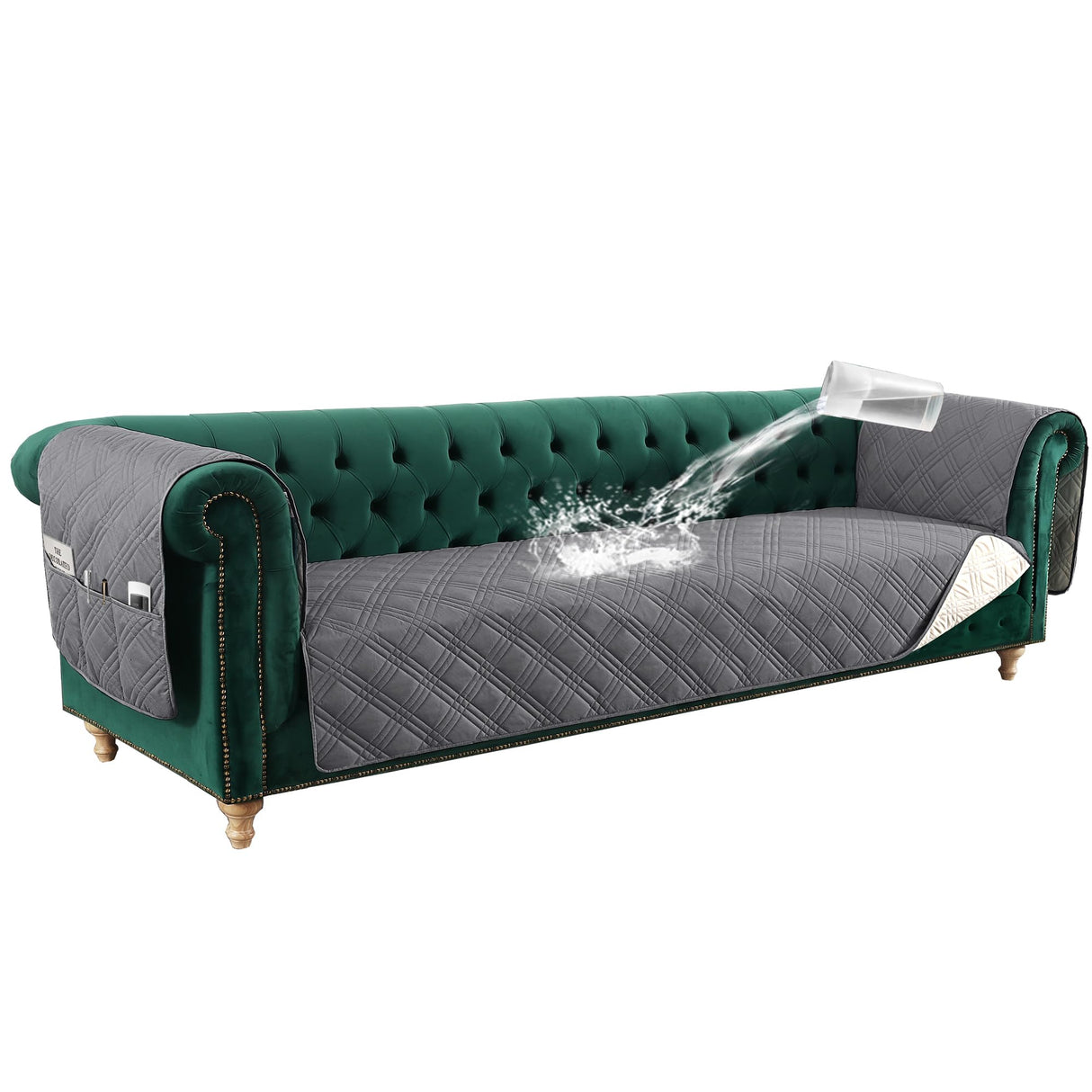 PrimeBeau 100% Waterproof Sofa & Oversize Sofa Covers Traditional Chesterfield Sofa Covers with Extra Long Armrest Cover Waterproof and Washable Thick Couch Cover for Dogs (1 Piece)