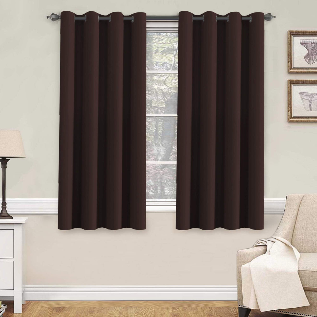 PrimeBeau Blackout Grommet Solid Color Curtain Set of 2 Panels, W52" Short