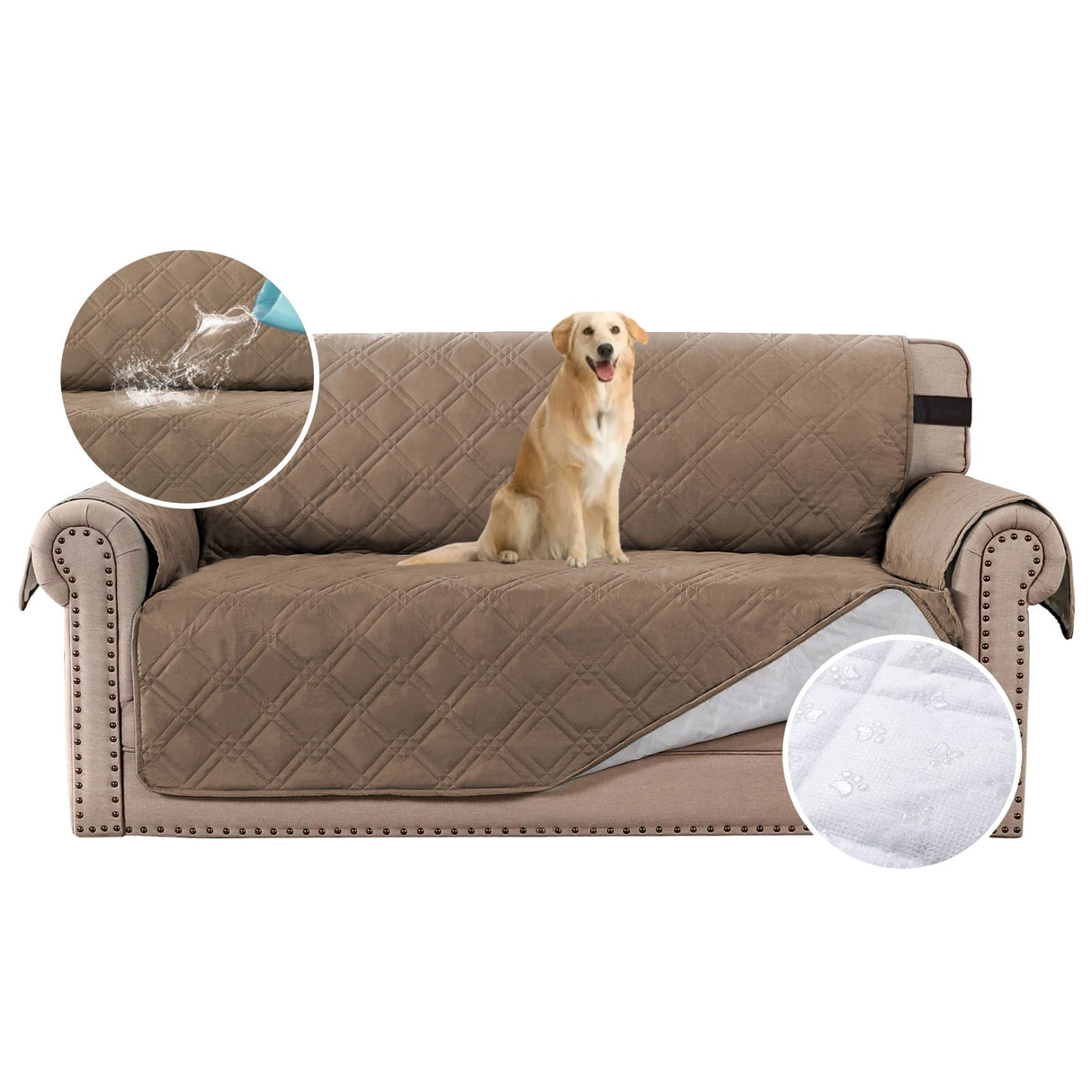 PrimeBeau 100% Waterproof Loveseat Cover Protector Couch Covers for Dogs/Pets | Sofa Slipcover for 2 Cushion Couch with Non Slip Backing and Adjustable Strap (Seat Width 46")