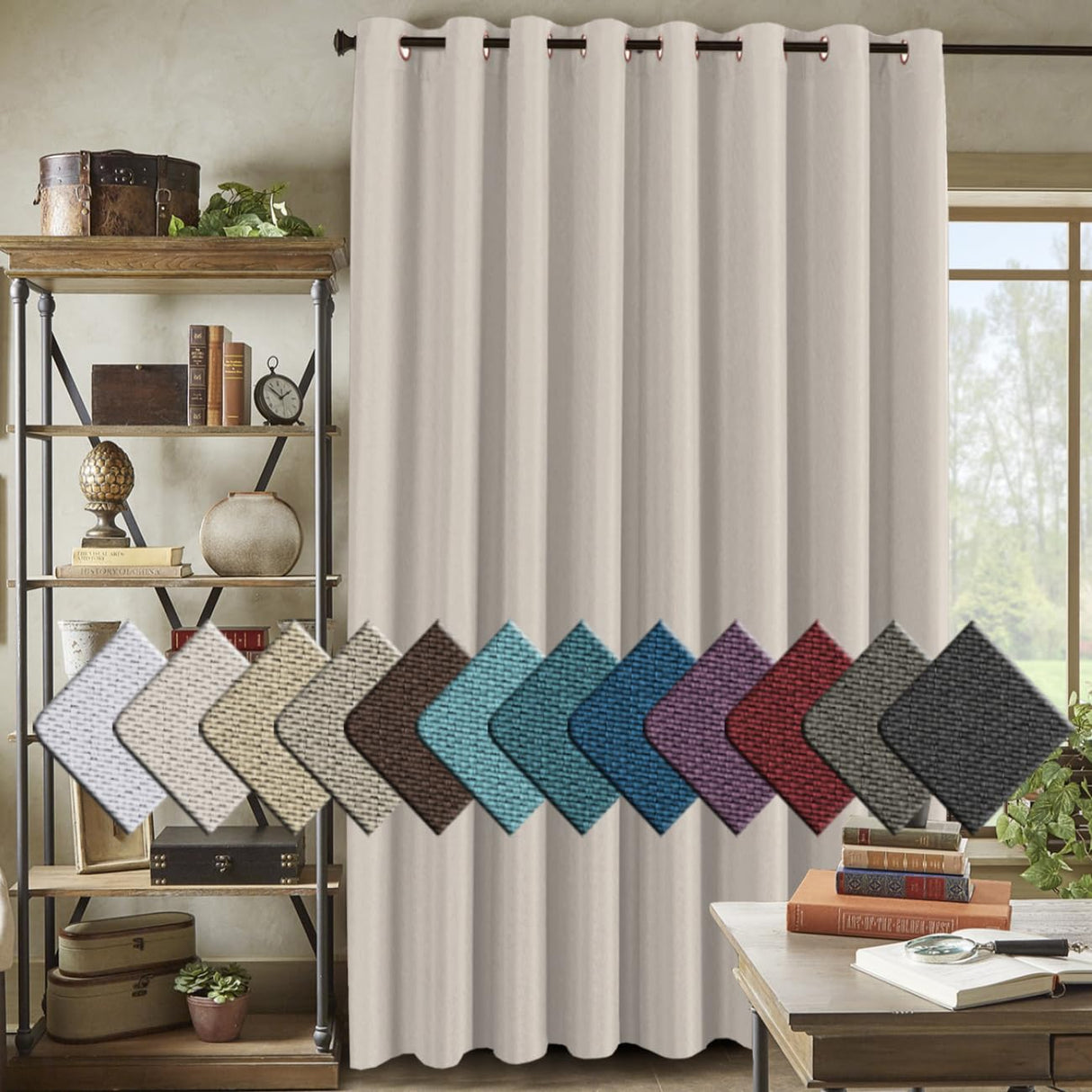 PrimeBeau Faux Linen Room Darkening/Room Dividing Curtain Draper Extra Wide & Long