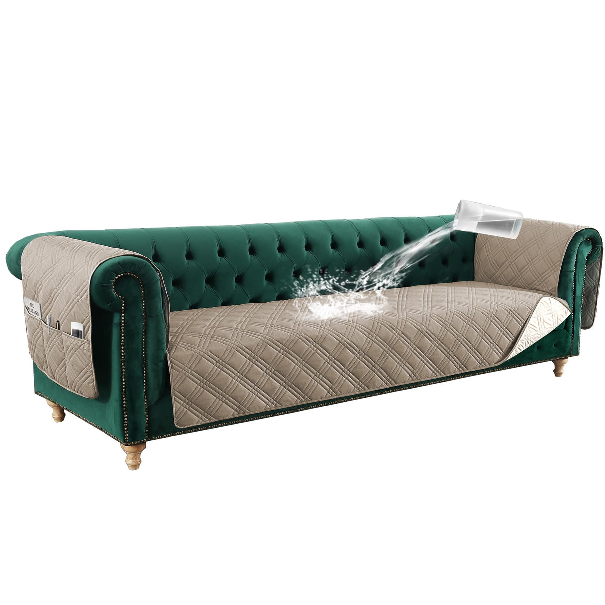 PrimeBeau 100% Waterproof Sofa & Oversize Sofa Covers Traditional Chesterfield Sofa Covers with Extra Long Armrest Cover Waterproof and Washable Thick Couch Cover for Dogs (1 Piece)