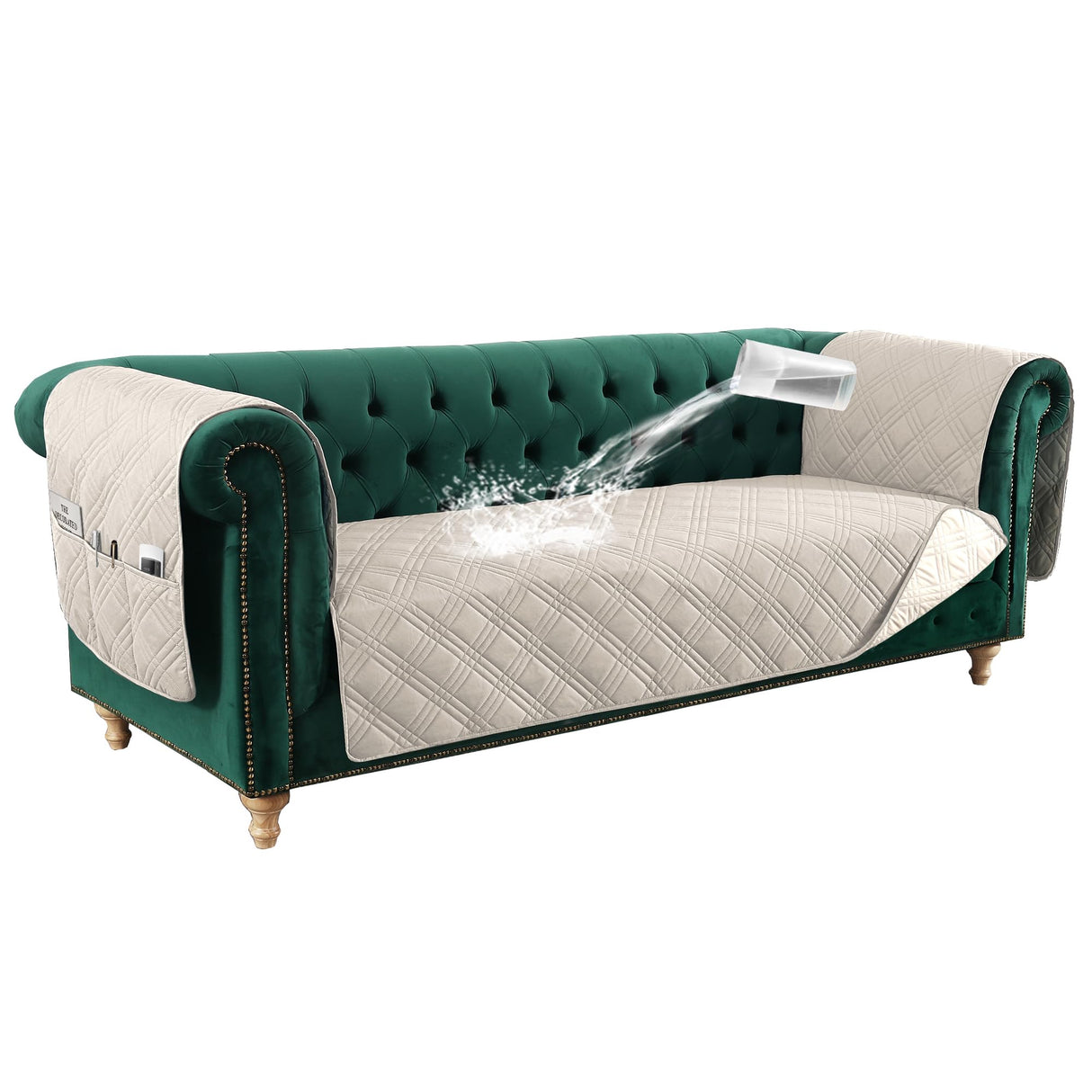 PrimeBeau 100% Waterproof Sofa & Oversize Sofa Covers Traditional Chesterfield Sofa Covers with Extra Long Armrest Cover Waterproof and Washable Thick Couch Cover for Dogs (1 Piece)