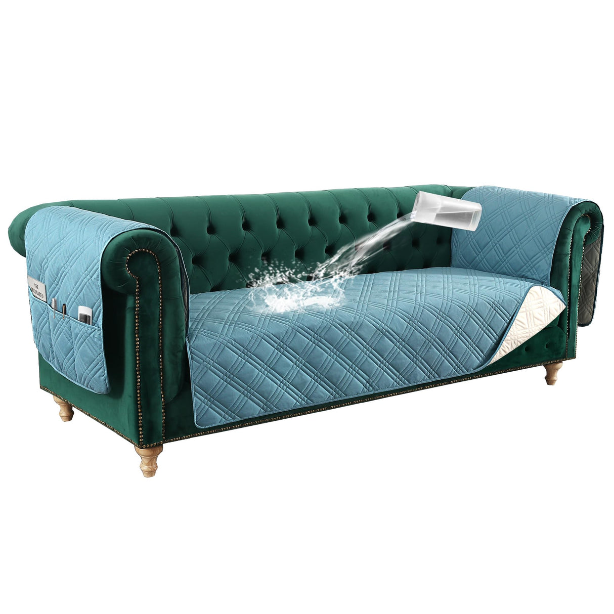 PrimeBeau 100% Waterproof Sofa & Oversize Sofa Covers Traditional Chesterfield Sofa Covers with Extra Long Armrest Cover Waterproof and Washable Thick Couch Cover for Dogs (1 Piece)