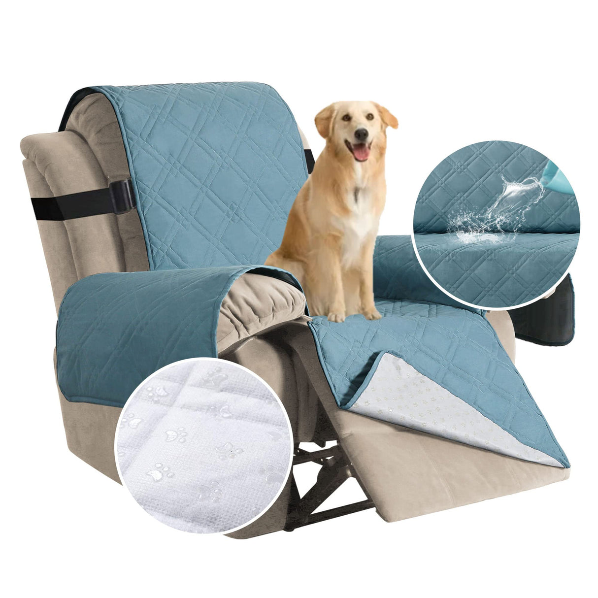 H.VERSAILTEX 100% Waterproof Recliner Covers for Living Room Double Protection Recliner Chair Cover Washable Furniture Protector Recliner Slipcover for Dogs, Pets, Kids (Recliner, Smoke Blue)