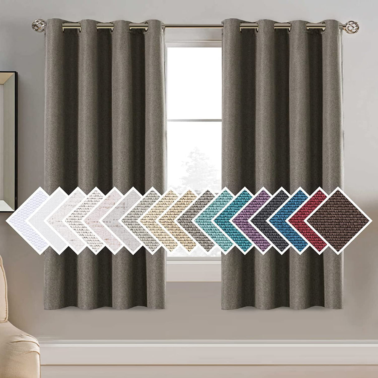 PrimeBeau Faux Linen Room Darkening Blackout Curtain Sold by 1 Panel, Short