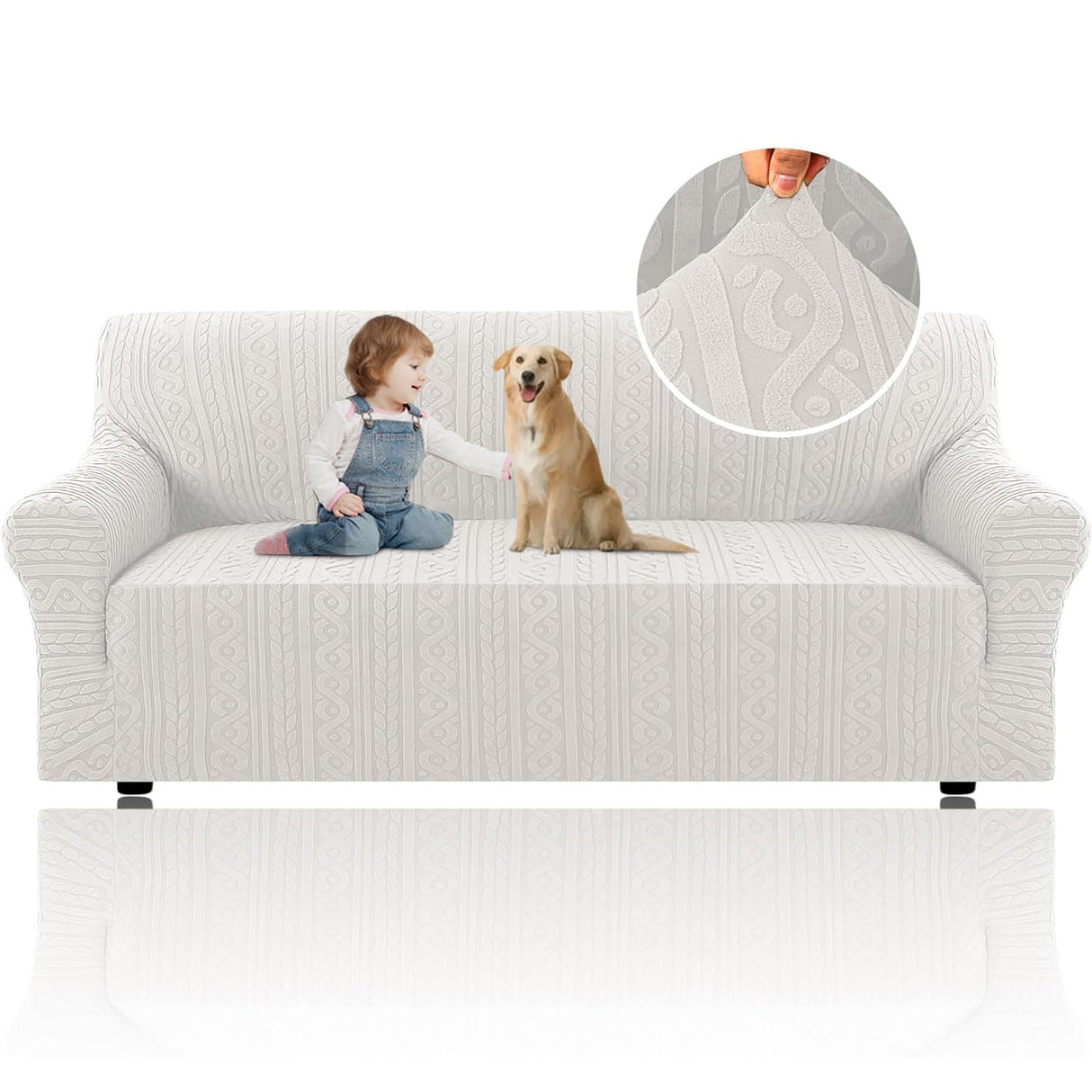 H.VERSAILTEX 2024 Newest Jacquard Couch Covers for 3 Cushion Couch 1 Piece Stretch Sofa Covers Furniture Protector Anti-Slip Soft Thickened Dogs Slipcovers Washable Spiral Pattern(Sofa, Pale Oak)