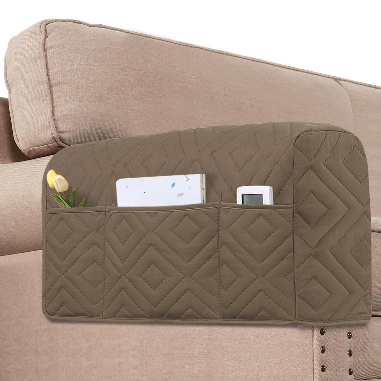 PrimeBeau Armrest Covers for Sofa Water Resistant Couch Arm Covers Remote Control Holder Sofa Armrest Organizer for Magazine, Tablet, Phone, iPad(Set of 2)