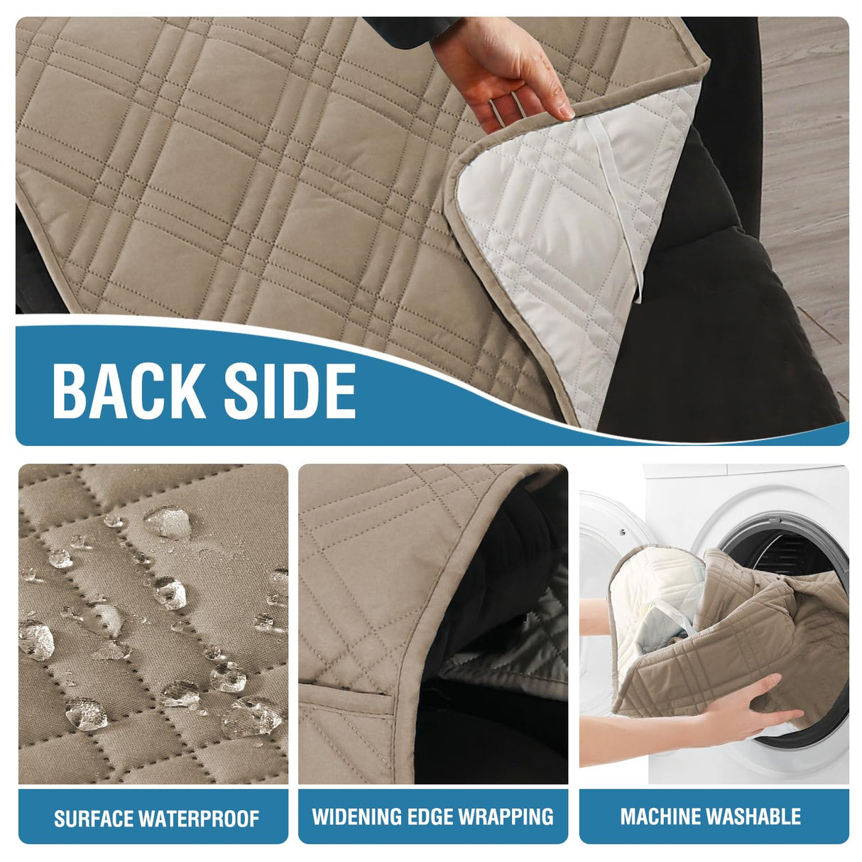 H.VERSAILTEX 100% Waterproof Cover for Recliner Chair 1-Piece Reversible Recliner Covers for Large Recliner with Elastic Straps Sitting Width Up to 28" (Oversized Recliner, Taupe/Beige)