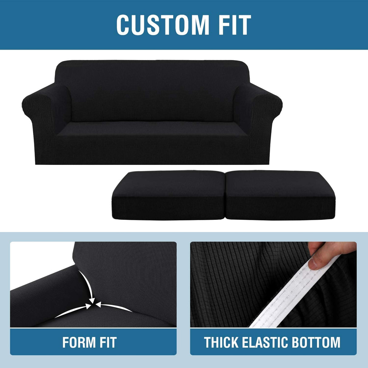 PrimeBeau Thicker Jacquard Fabric 3 Pieces Loveseat & Oversize Loveseat Covers for 2 Cushion Sofa Couch Slipcovers (Base Cover Plus 2 Seat Cushion Covers)