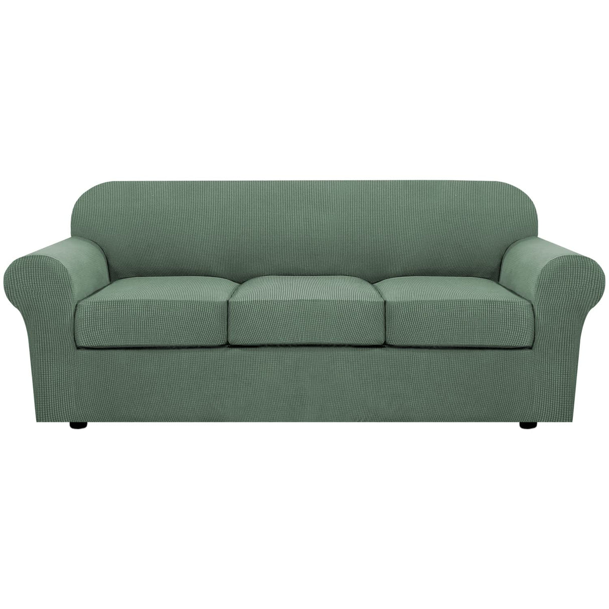 H.VERSAILTEX 4 Piece Stretch Sofa Covers for 3 Cushion Couch Covers for Living Room Furniture Slipcovers (Base Cover Plus 3 Seat Cushion Covers) Upgraded Thicker Jacquard Fabric (Sofa, Loden Frost)