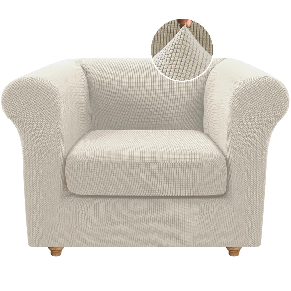PrimeBeau 2 Pieces Chesterfield Armchair Covers Stretch Slip Covers, Mid Century Deep Seat Couch Cover Fit Width Up to 47 Inch, Thicker Jacquard Fabric (Including 1 base cover and 1 individual cushion cover)