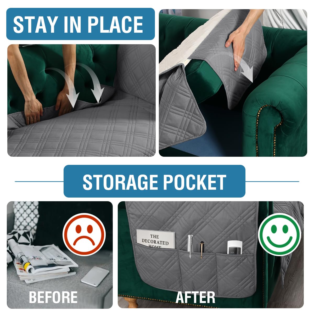 PrimeBeau 100% Waterproof Sofa & Oversize Sofa Covers Traditional Chesterfield Sofa Covers with Extra Long Armrest Cover Waterproof and Washable Thick Couch Cover for Dogs (1 Piece)