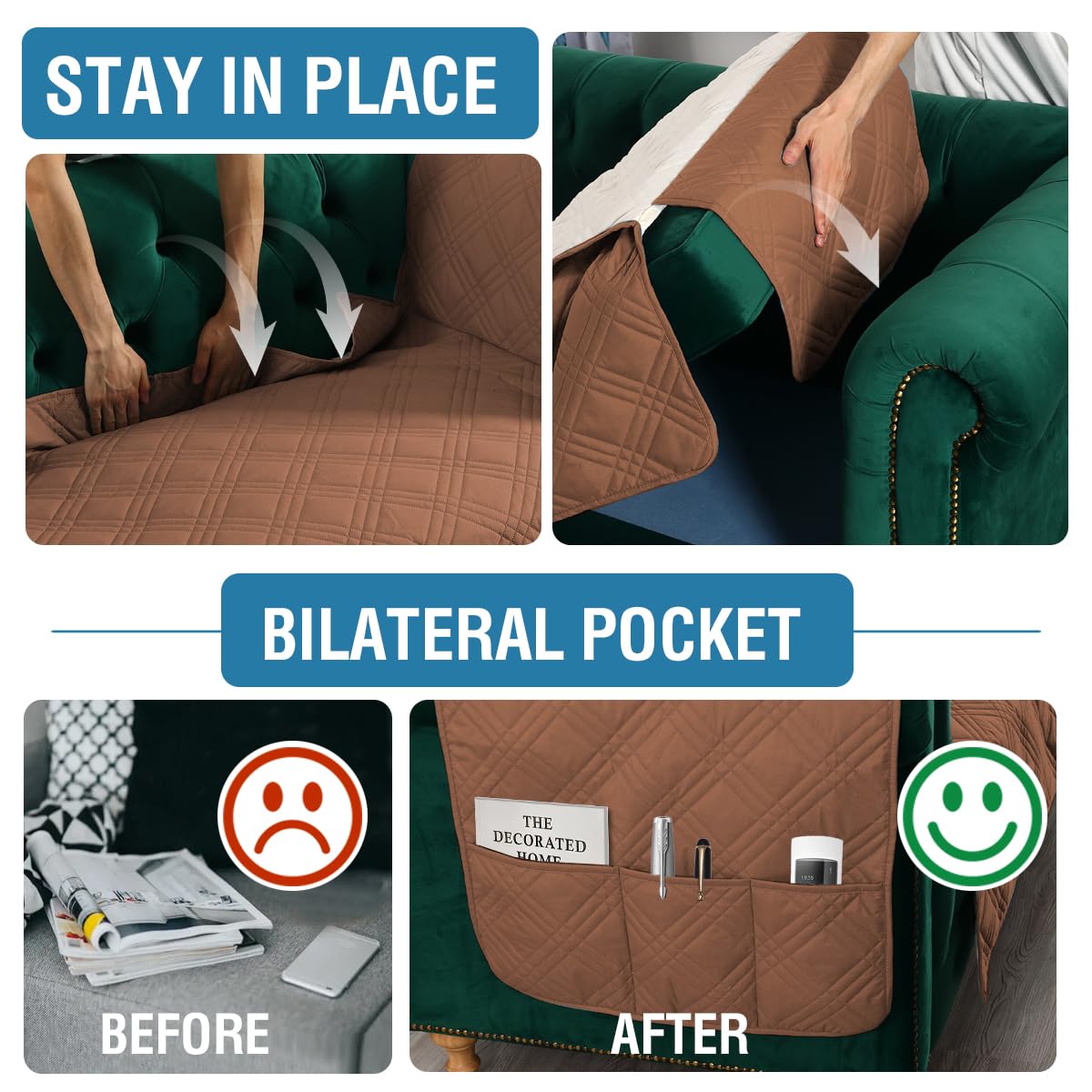 PrimeBeau 100% Waterproof Sofa & Oversize Sofa Covers Traditional Chesterfield Sofa Covers with Extra Long Armrest Cover Waterproof and Washable Thick Couch Cover for Dogs (1 Piece)