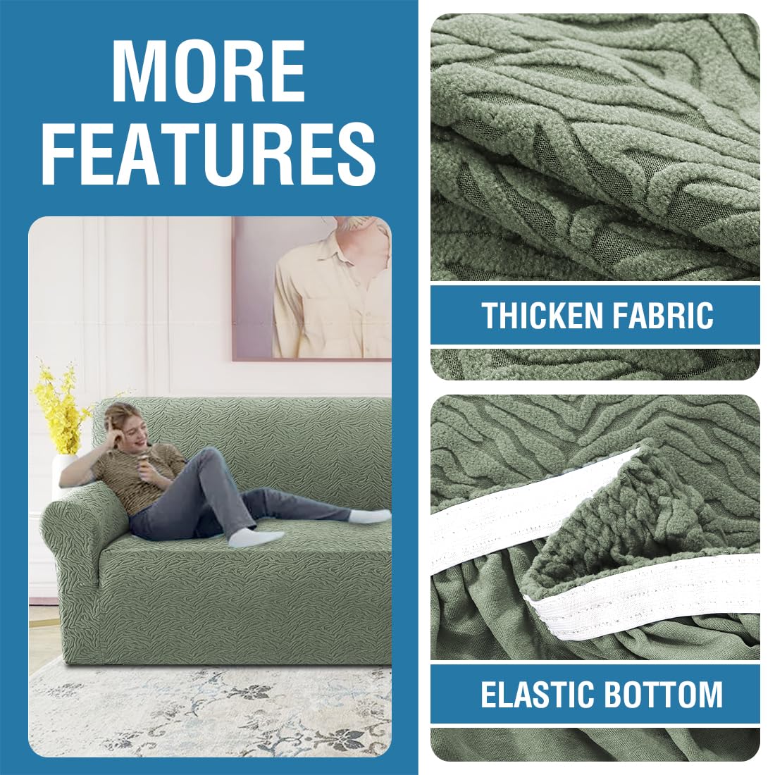 H.VERSAILTEX 2024 Newest Jacquard Couch Covers for 3 Cushion Couch 1 Piece Stretch Sofa Covers Furniture Protector Anti-Slip Soft Thickened Dogs Slipcovers Washable Leopard Pattern(Sofa, Sea Grass)