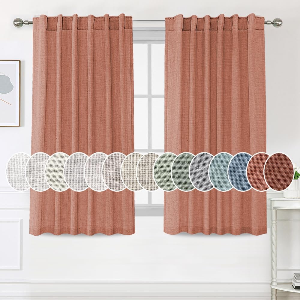 H.Versailtex Natural Linen Tab Loop Pocket Semi Sheer Light Filtering Curtains
