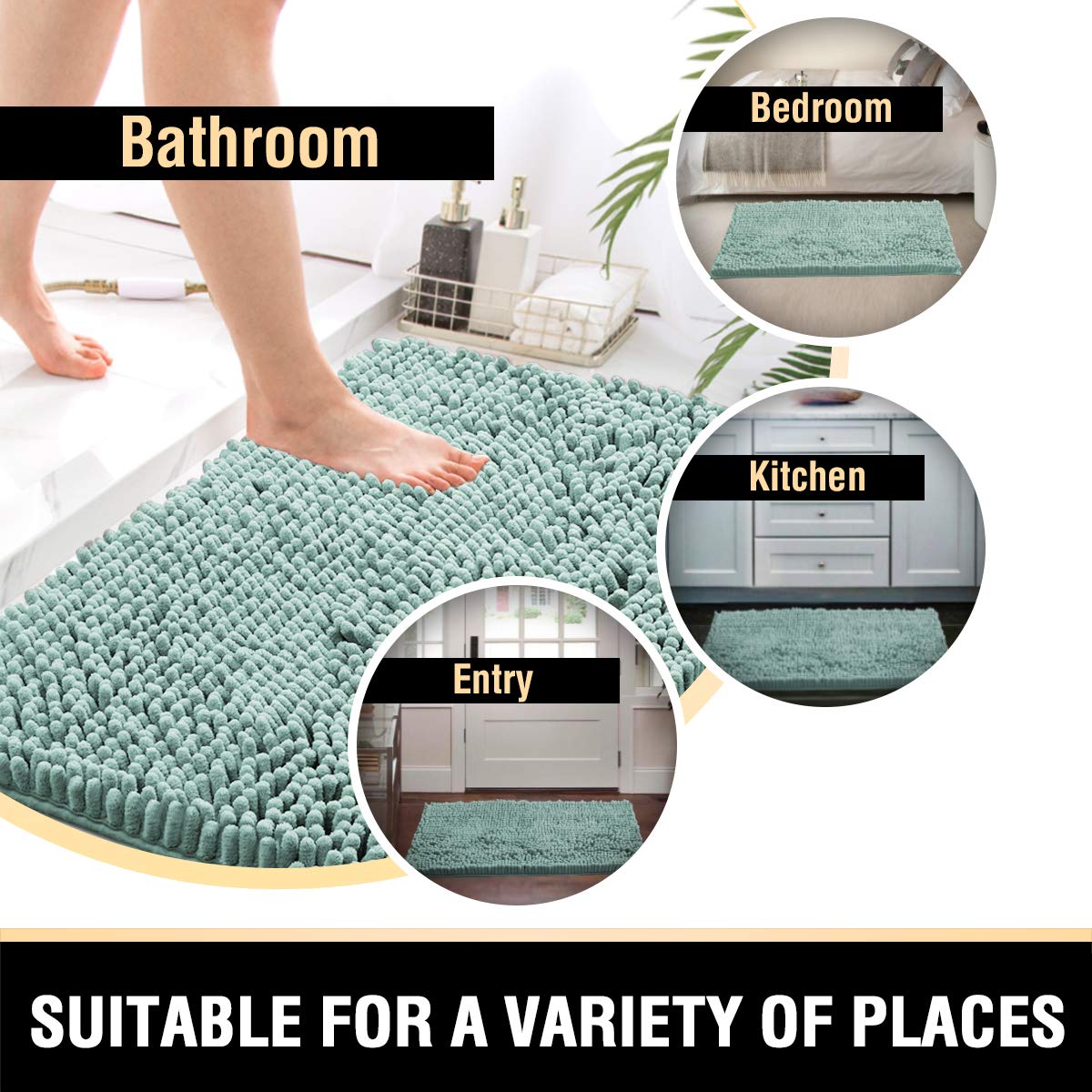 PrimeBeau Luxury Chenille U Shaped Bathroom Rug Sets -Absorbent,Washable,Dry Fast Area Carpet Mats 2 Pieces