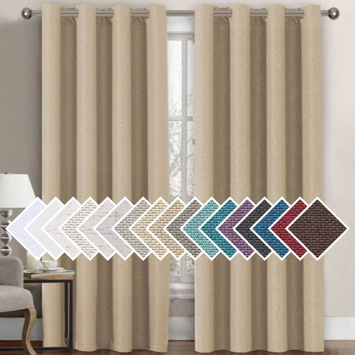 PrimeBeau Faux Linen Room Darkening Curtain , Sold by 1 Panel, Long