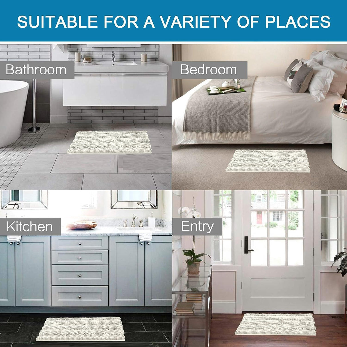 PrimeBeau Luxury Chenille Striped Bath Mats Set | Ultra Thick & Absorbent Non Slip Rugs 20“ x 32"