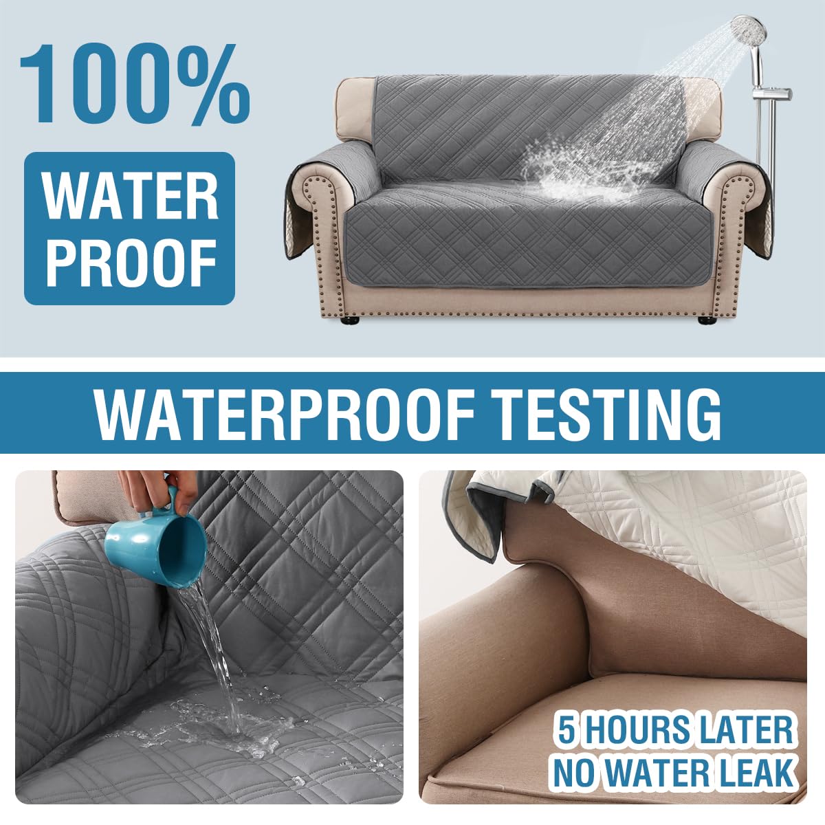 PrimeBeau 100% Waterproof Loveseat Covers Washable,Thick Soft Couch Cover for Dogs with Elastic Straps (Loveseat, Diamond Shape)