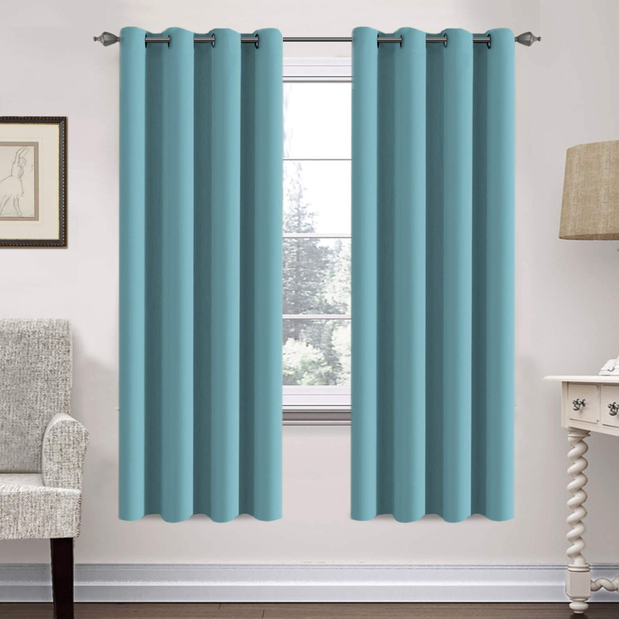 PrimeBeau Blackout Grommet Solid Color Curtain Set of 2 Panels, W52" Short