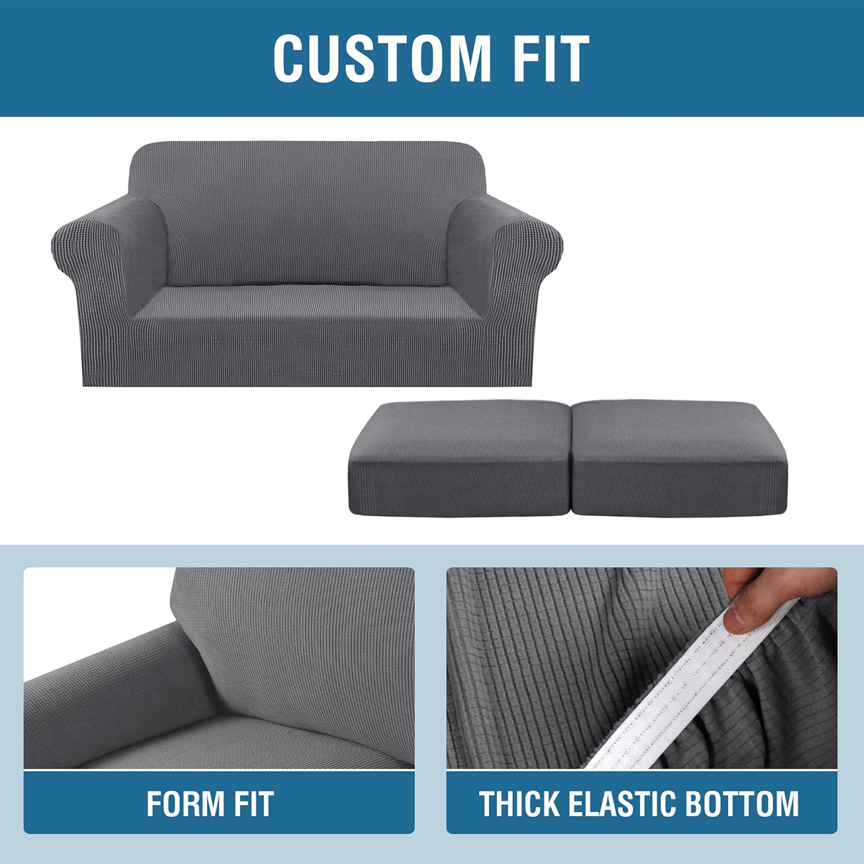 PrimeBeau Thicker Jacquard Fabric 3 Pieces Loveseat & Oversize Loveseat Covers for 2 Cushion Sofa Couch Slipcovers (Base Cover Plus 2 Seat Cushion Covers)