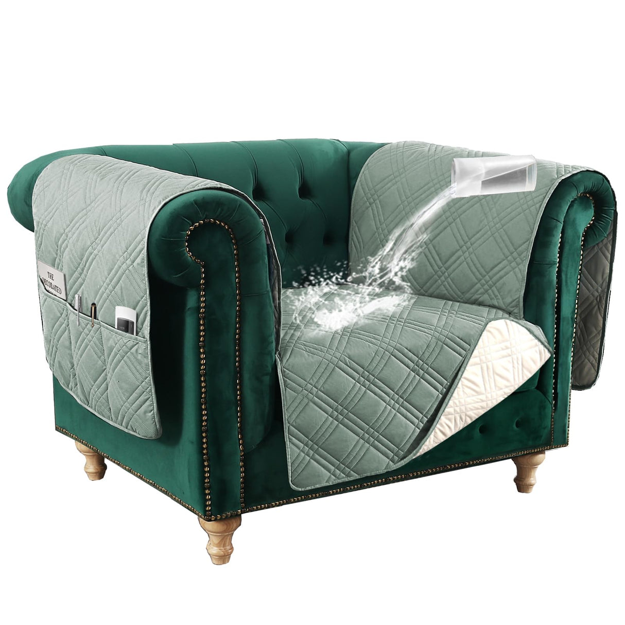 PrimeBeau 100% Waterproof Oversized Armchair Couch Covers Traditional Chesterfield Sofa Covers with Extra Long Armrest Cover Waterproof and Washable Thick Couch Cover for Dogs (1 Piece)