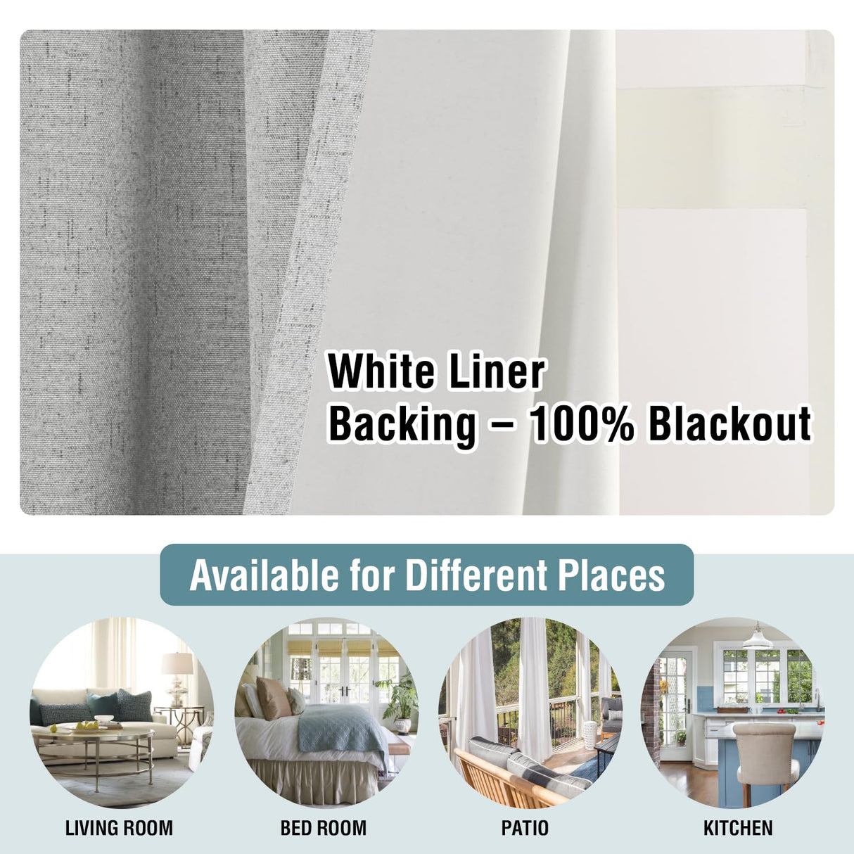 H.Versailtex Linen Blackout Thermal Insulated White Liner Grommet Top Small Window Curtains