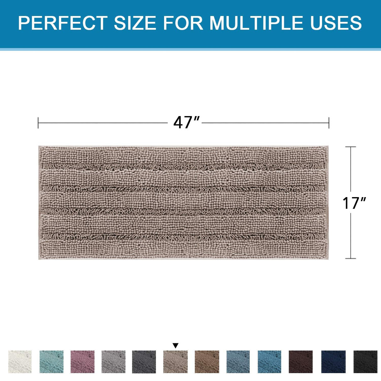 PrimeBeau Luxury Chenille Striped Bath Mats Set | Ultra Thick & Absorbent Non Slip Rugs 47“ x 17"