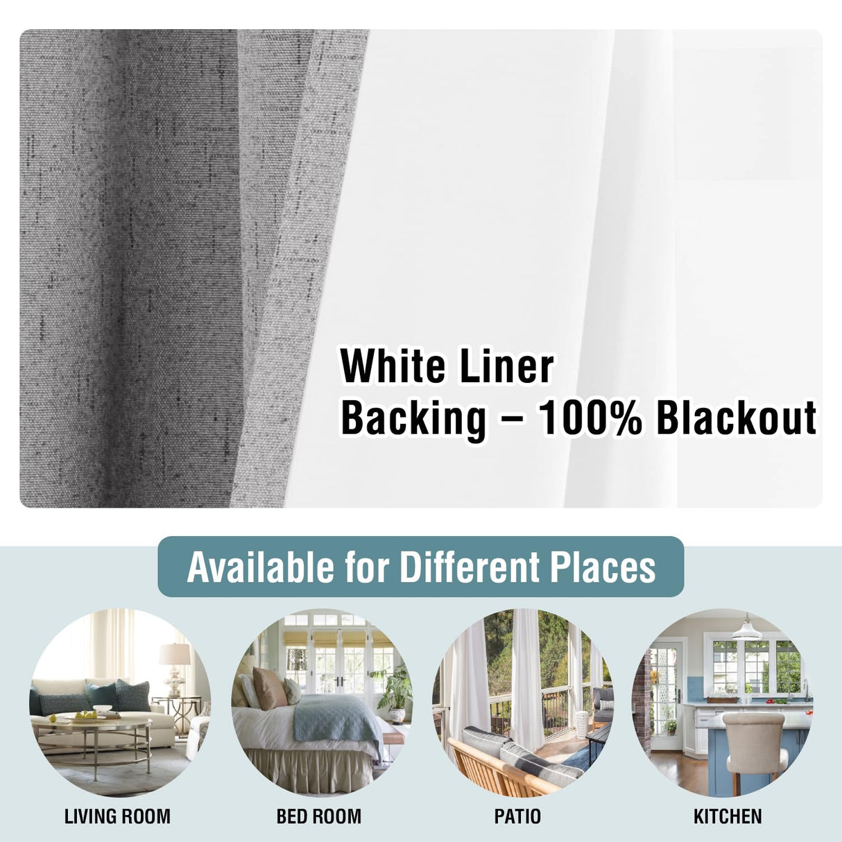 H.Versailtex Linen Blackout Thermal Insulated White Liner Grommet Top Small Window Curtains
