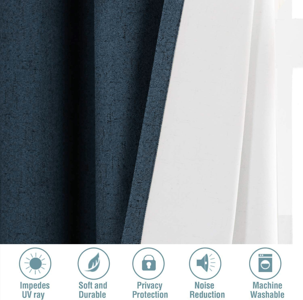 H.Versailtex Linen Blackout Thermal Insulated White Liner Grommet Top Small Window Curtains