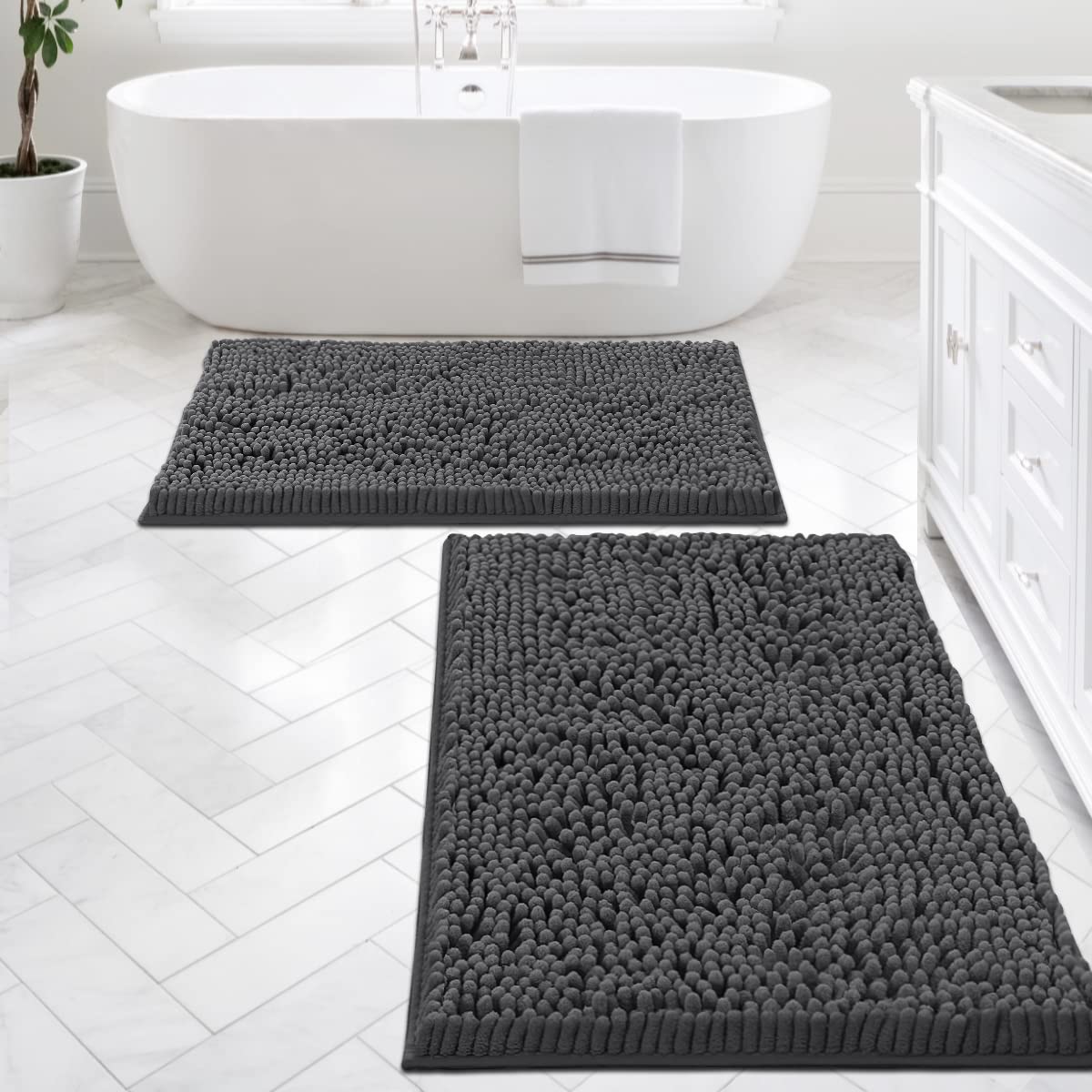 PrimeBeau Luxury Chenille U Shaped Bathroom Rug Sets -Absorbent,Washable,Dry Fast Area Carpet Mats 2 Pieces