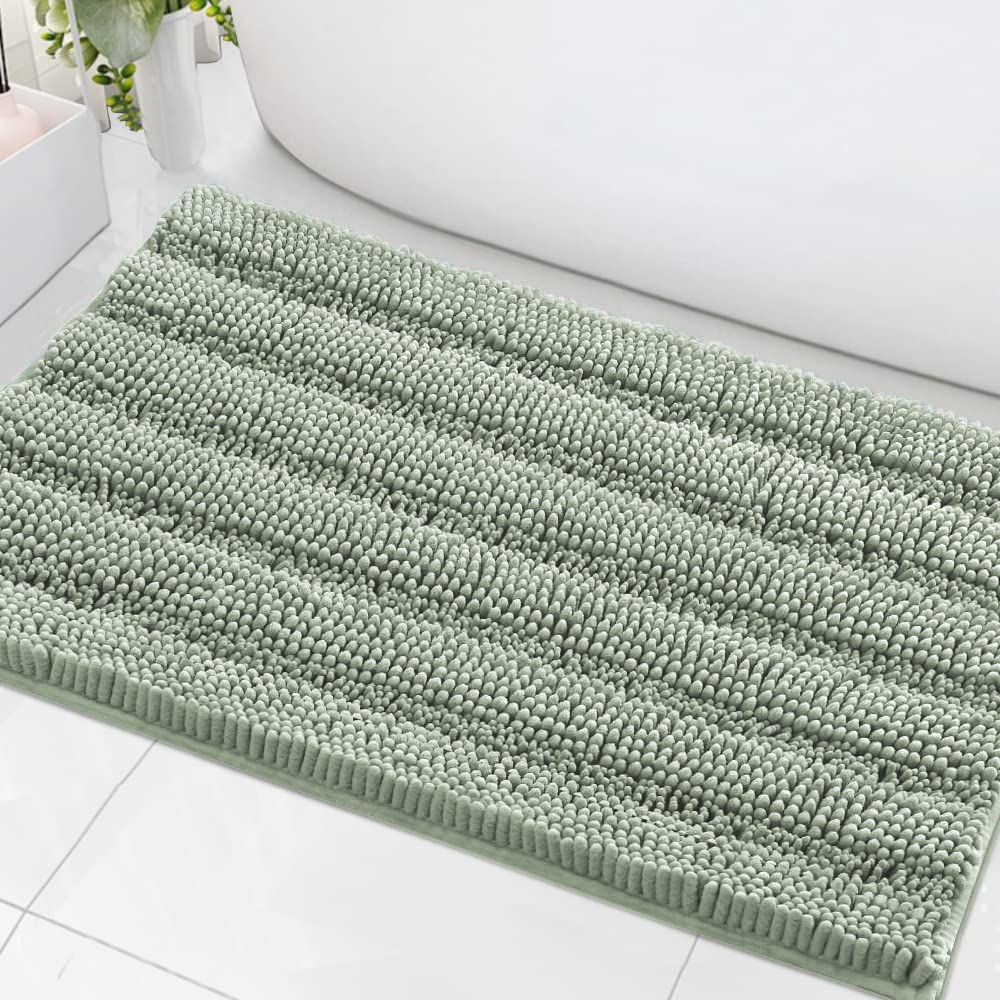 PrimeBeau Luxury Chenille Striped Bath Mats Set | Ultra Thick & Absorbent Non Slip Rugs 24“ x 36"