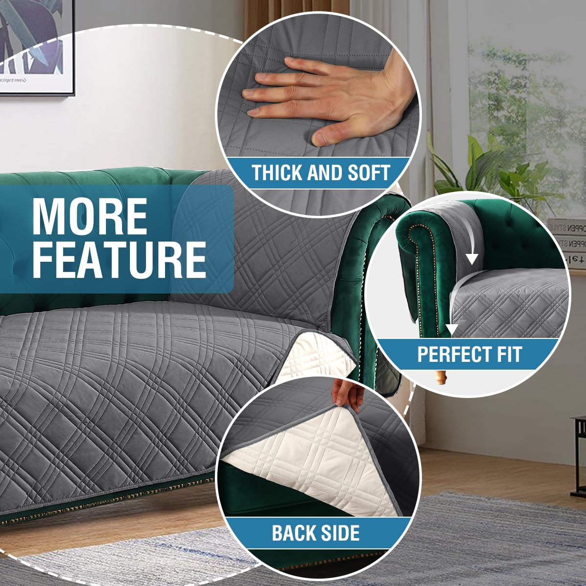 PrimeBeau 100% Waterproof Sofa & Oversize Sofa Covers Traditional Chesterfield Sofa Covers with Extra Long Armrest Cover Waterproof and Washable Thick Couch Cover for Dogs (1 Piece)