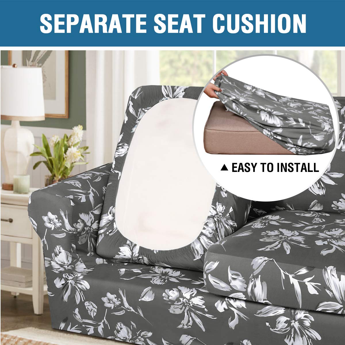 PrimeBeau Super Stretch 2 Set of Armchair Slipcovers, Floral Pattern, Luxurious Fleece Bouncy Modern Style Pet Friendly,Easy Care