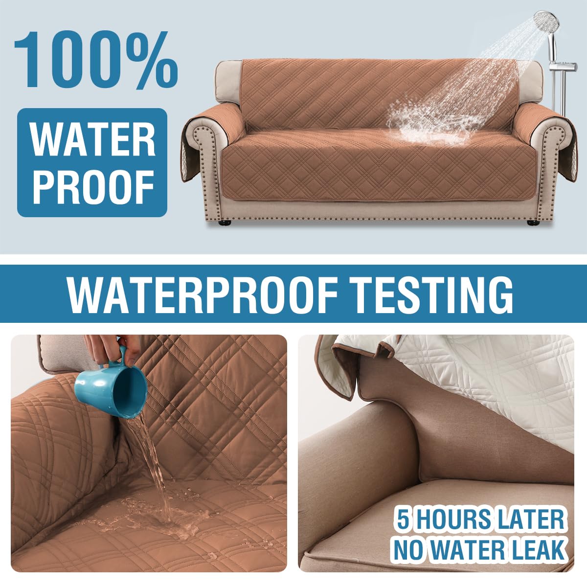 PrimeBeau 100% Waterproof Sofa Covers Washable,Thick Soft Couch Cover for Dogs with Elastic Straps (Sofa & Oversize Sofa, Diamond Shape)