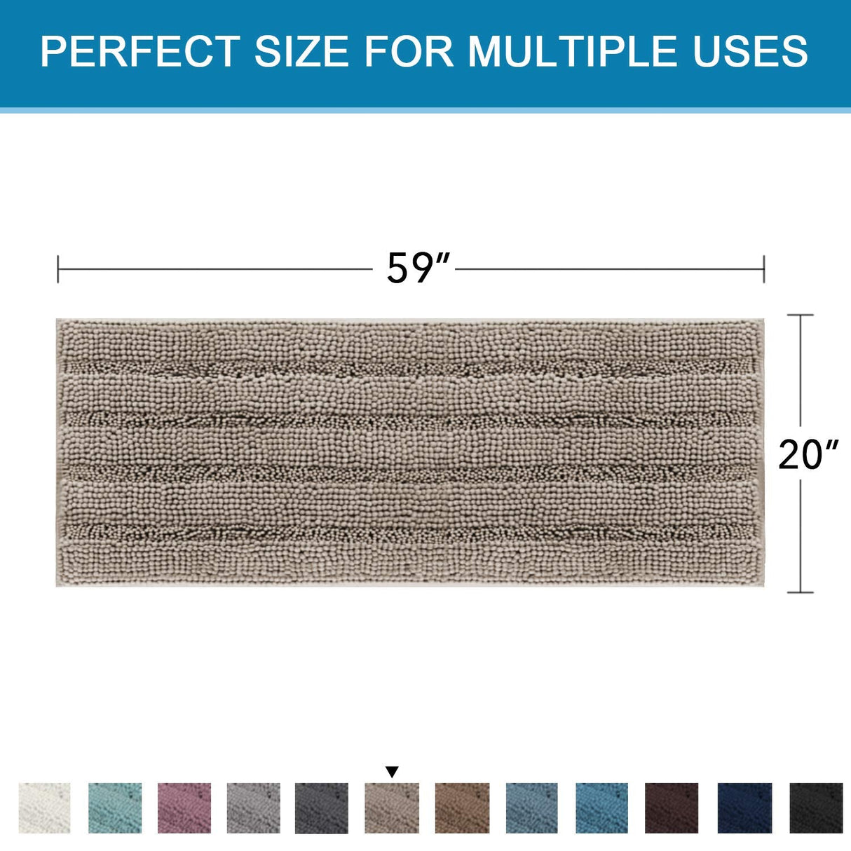 PrimeBeau Luxury Chenille Striped Bath Mats Set | Ultra Thick & Absorbent Non Slip Rugs 59“ x 20"