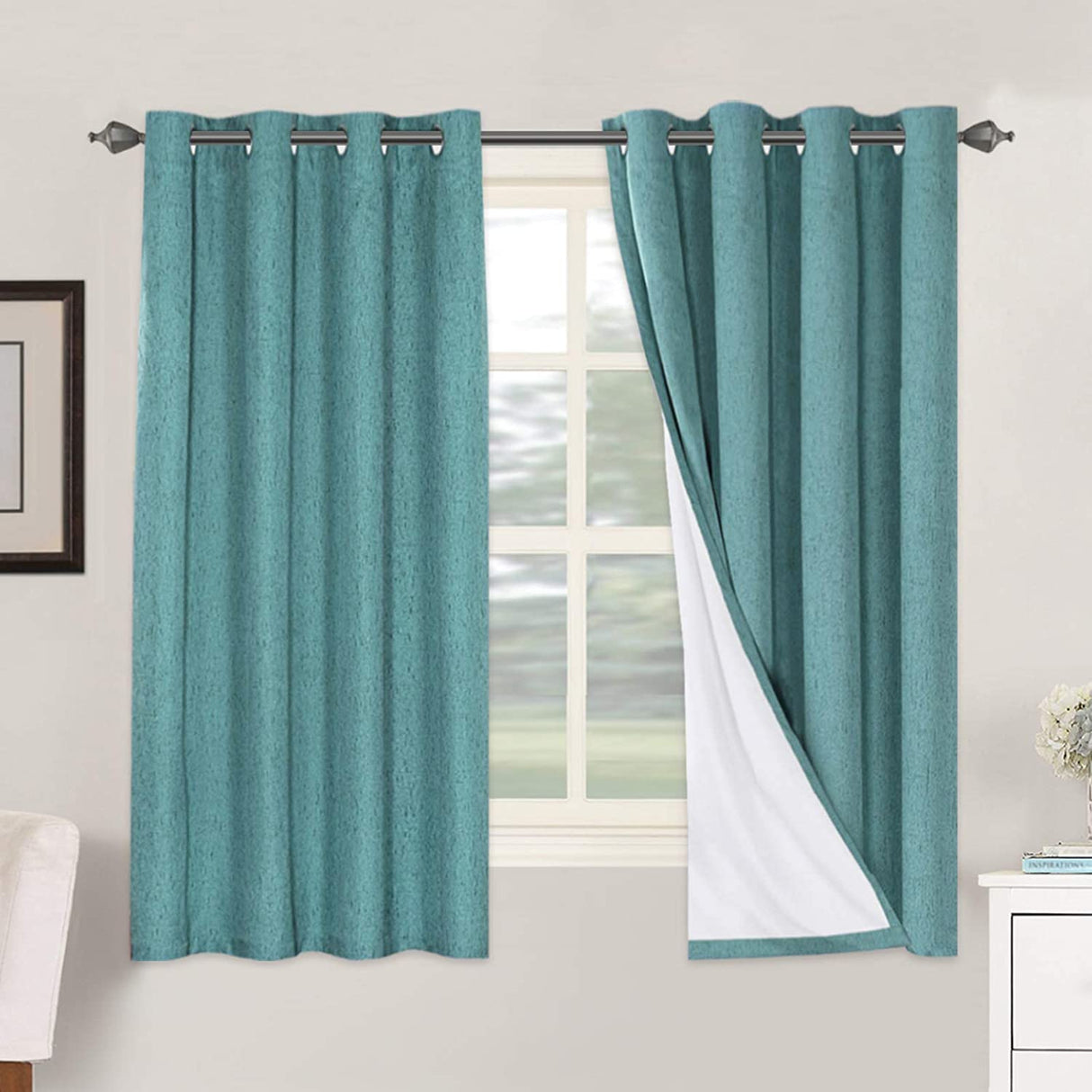 PrimeBeau 100% Blackout Linen Mixed Curtains, set of 2 Panels, 52 Series Short