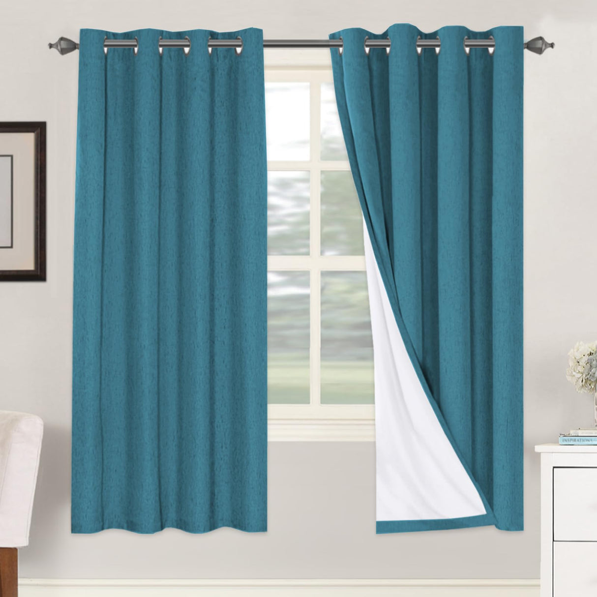 PrimeBeau 100% Blackout Linen Mixed Curtains, set of 2 Panels, 52 Series Short