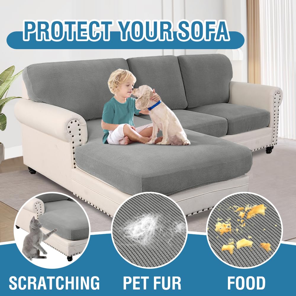 PrimeBeau 2024 New Sectional Couch Covers 6 Pieces Stretch Sofa Cover for Sectional Sofa Set Separate L Shaped Couch Cover for Both Left/Right Couch (Seat and Back: 1 Chaise for Loveseat)