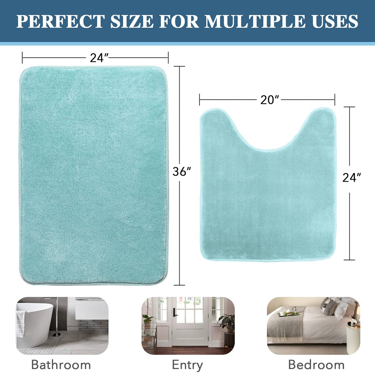 PrimeBeau Luxurious Memory Foam Bath Mat, Flannel Velvety Bath Mat Luxury Extra Soft and Absorbent Non Slip Rugs(Set of 2)