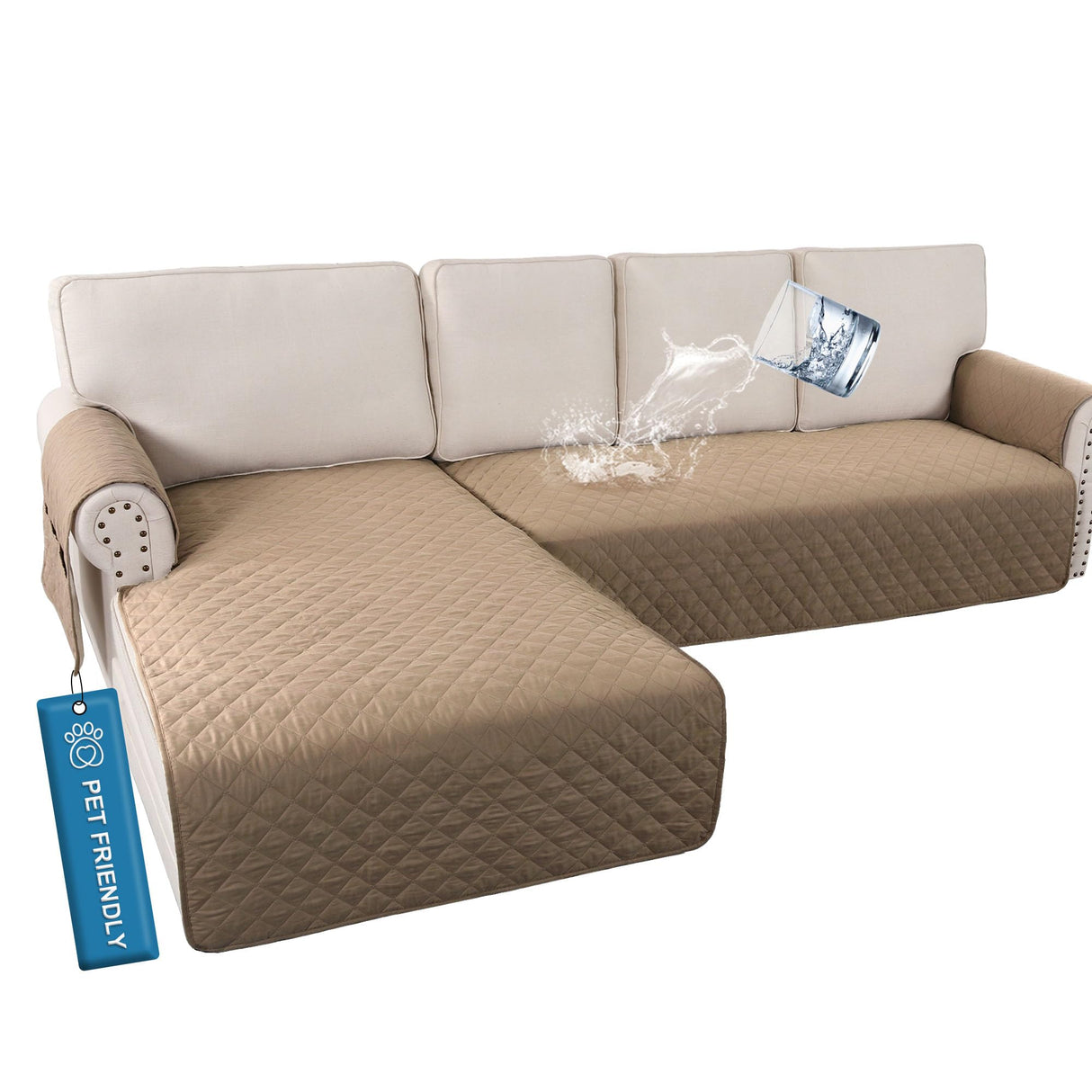 PrimeBeau 2 Piece L Shaped Couch Covers for Sectional Sofa Couch Cover with Chaise Lounge 100% Waterproof Furniture Covers for Pets