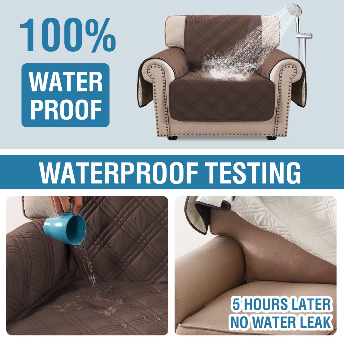 PrimeBeau 100% Waterproof Armchair Covers Washable,Thick Soft Couch Cover for Dogs with Elastic Straps (Armchair, Diamond Shape)