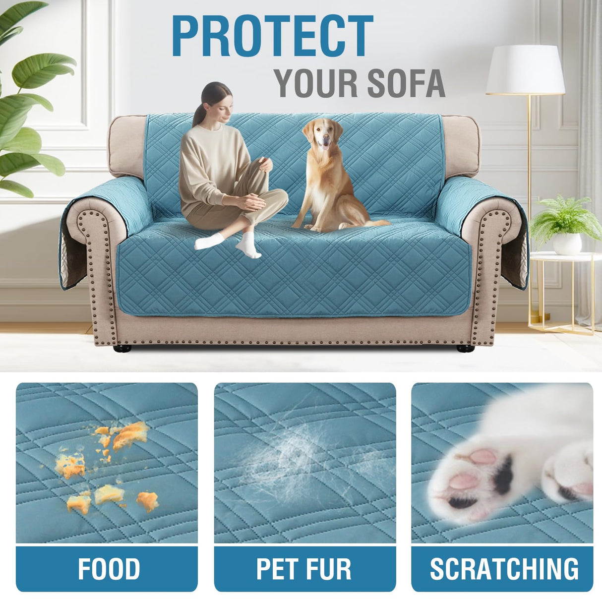 PrimeBeau 100% Waterproof Loveseat Covers Washable,Thick Soft Couch Cover for Dogs with Elastic Straps (Loveseat, Diamond Shape)