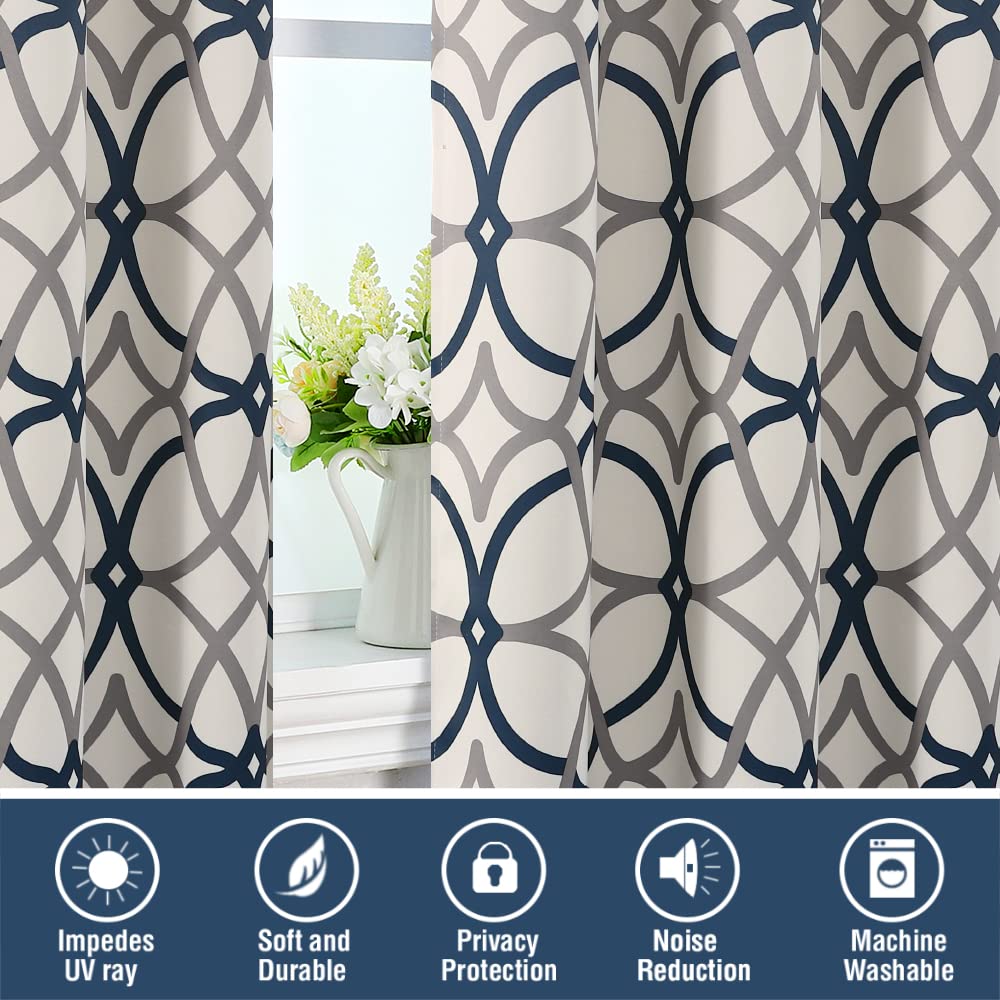 H.VERSAILTEX Blackout Curtains Printed Design 96 Inch Length 2 Panels Set Thermal Insulated Curtains for Bedroom Living Room Geometric Modern Grommet Window Drapes - Grey and Navy